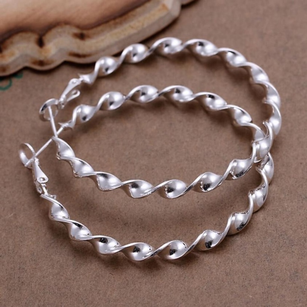 💗 Silver French Rope Hoop Earrings NEW - Picture 2 of 7
